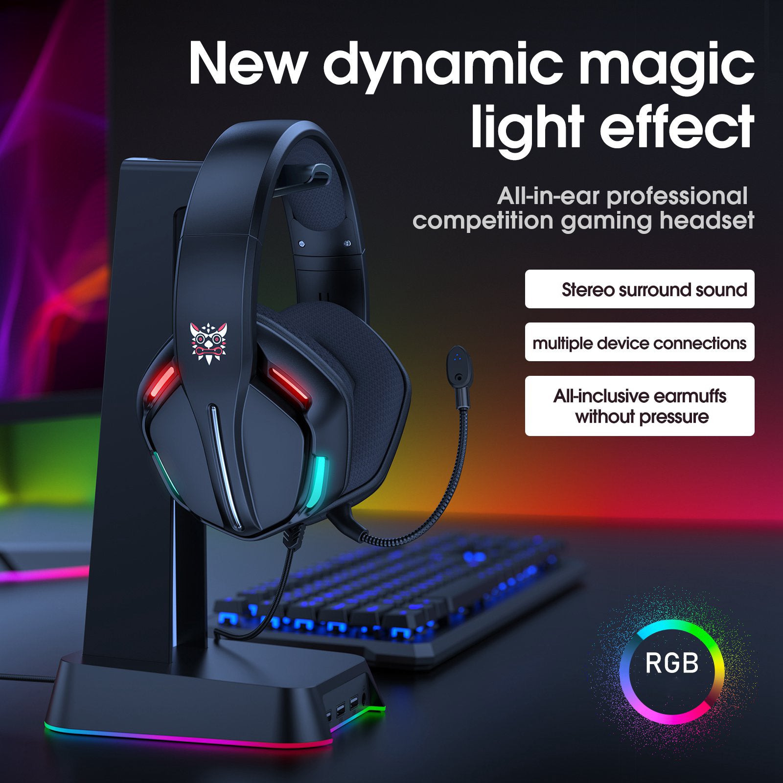 ONIKUMA X27 Gaming Headsets Noise Canceling Stereo Surround Sound RGB Light Comfort Earmuffs Over Ear Headphones for PS4 Xbox Laptop Computer ONIKUMA X27 Gaming Headsets Noise Canceling Stereo Surround Sound RGB Light Comfort Earmuffs Over Ear Headphones for PS4 Xbox Laptop Computer
